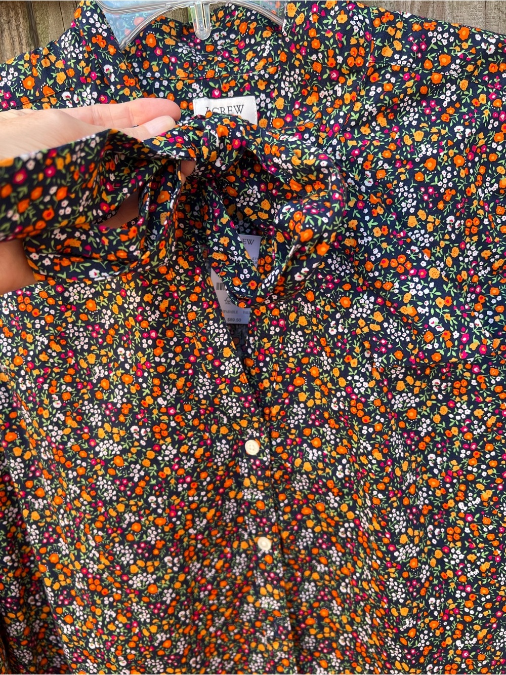 👗J. Crew Black Floral Tie-Neck Long Sleeve Shirt - Picture 5 of 9